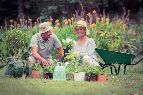 Gardener assessing site safety before starting outdoor work