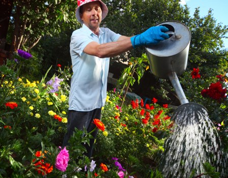 Careful lawn mowing in a Beckton garden with tidy edges