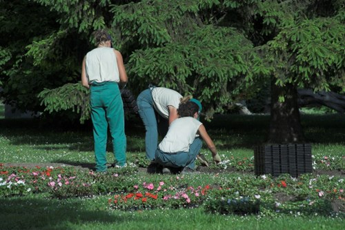 Beckton garden landscaping with patio, lawn, and fencing